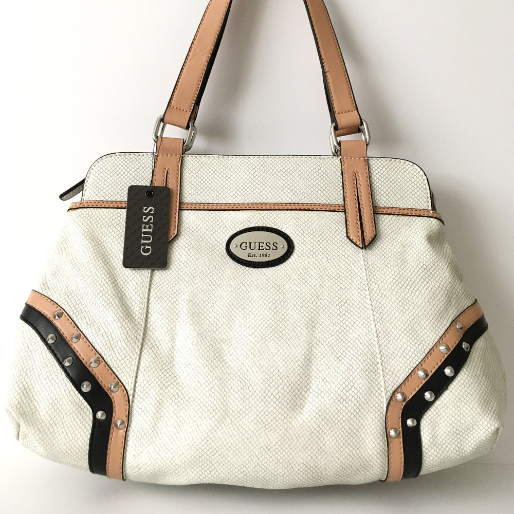 Guess Gulfport white snake-embossed Satchel NWT